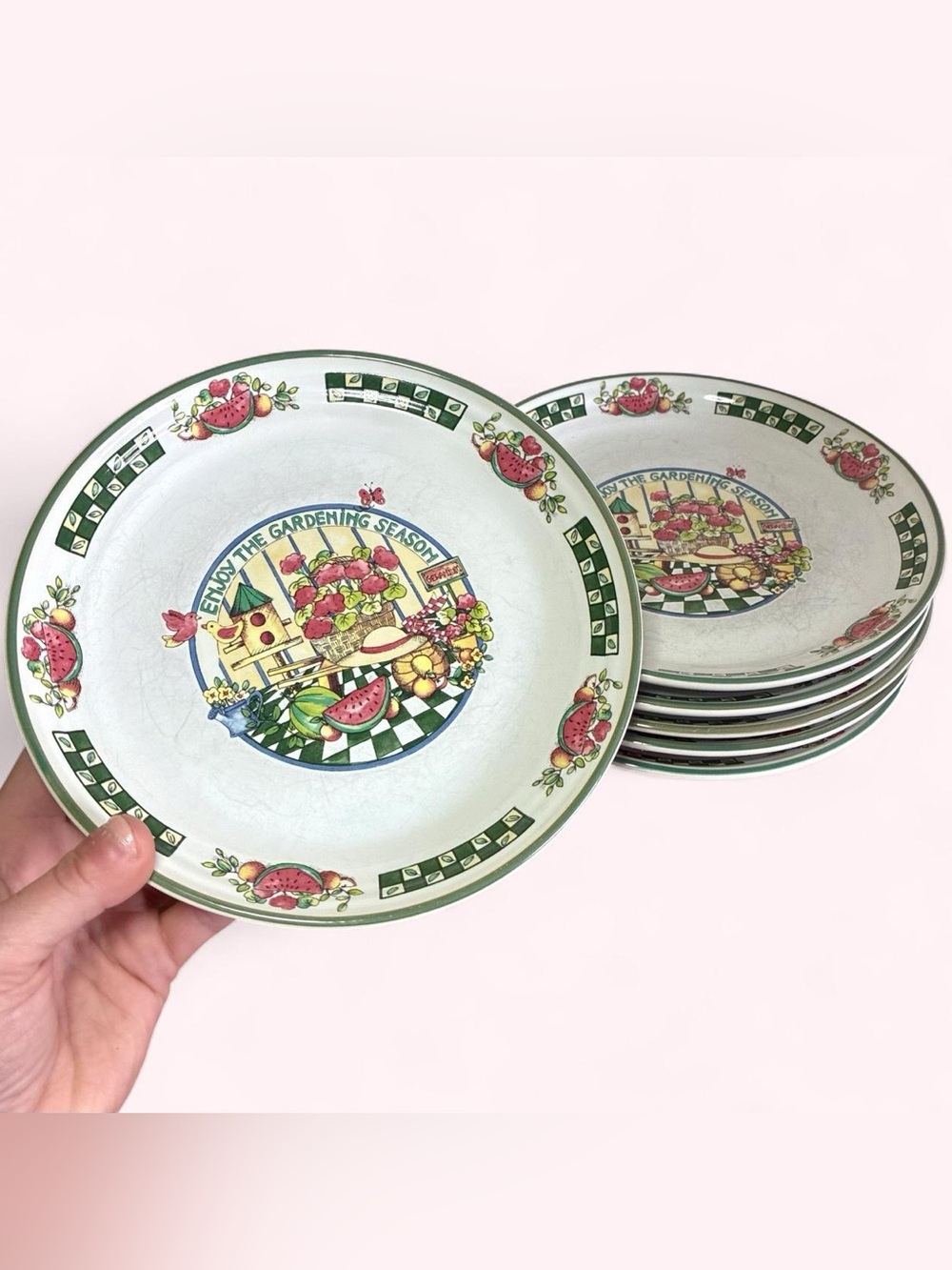 Vintage International Tableworks "Enjoy the Gardening Season" Salad Plates 🍉🍽️